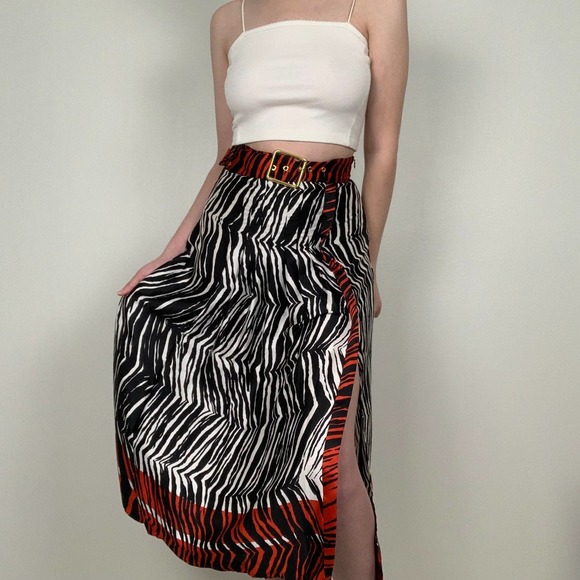 Zara Zebra Stripe Pleated Leg Slit Skirt - Picture 10 of 11